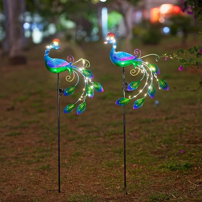 DREAMSOUL 2 Pack Metal Peacock Solar Lights Outdoor Waterproof LED Solar Lights - Image 9