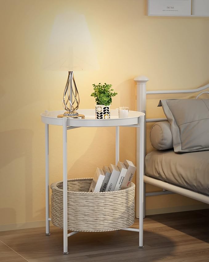 EKNITEY End Table, Folding Metal Side Table Waterproof Small Coffee Table Sofa - Image 2