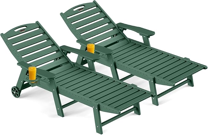 Outdoor Chaise Lounge Chair Set of 2, Patio Lounge Chairs by CIOKEA