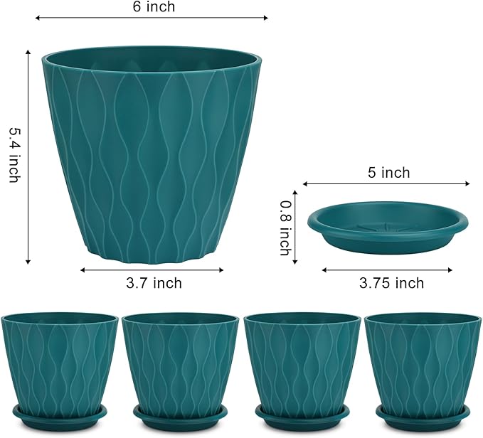 6 inch Plant Pots, 5 Pack Flower Pots Outdoor Indoor, Planters - Image 2