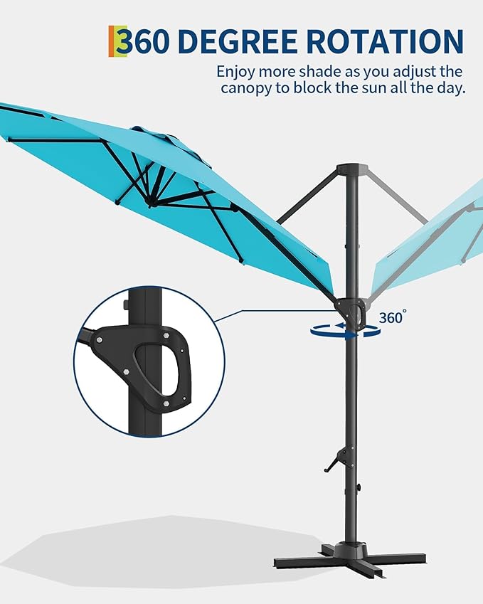 GarveeLife 10 ft Patio Umbrella Outdoor Large Cantilever Umbrella w/Base - Image 5