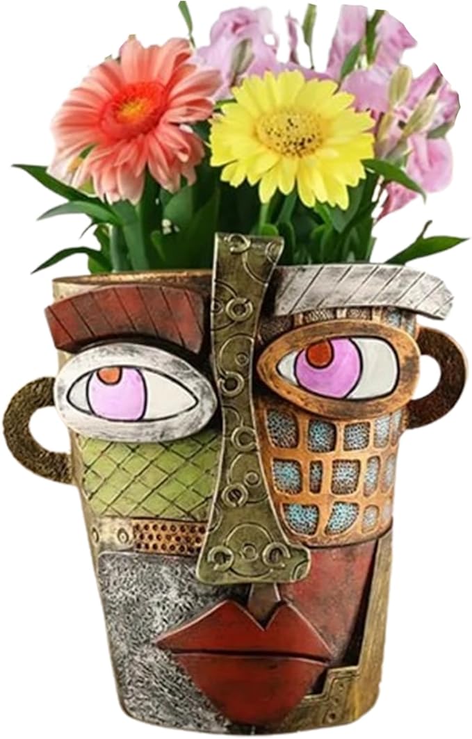 Abstract Face Planters Pots Head, Picasso Brutalist Face Flower Pot Ornaments by TOZLU