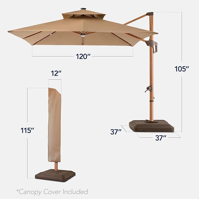 Best Choice Products 10ft Square Cantilever Patio Umbrella w/Base Included - Image 2