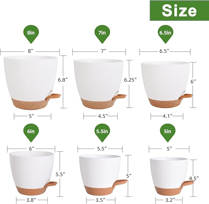 Flower Pots, 8/7/6.5/6/5.5/5 Inch Self Watering Planters - Image 4