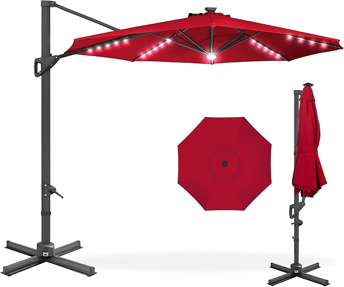 Best Choice Products 10ft Solar LED Cantilever Patio Umbrella, 360-Degree by BestChoiceProducts