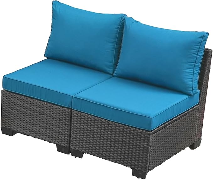 Jing's Villa 2 Piece Outdoor Wicker Armless Sofa, Patio Rattan Sectional Sofa by JingsVillaOutdoorFurniture