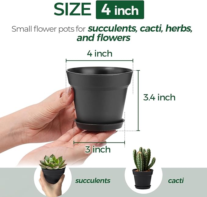 T4U 4 Inch Plant Pots 8-Pack, Small Flower Pots - Image 2