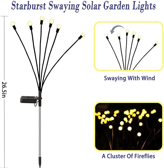 Solar Firefly Lights Outdoor, 8 Pack, Warm White, Waterproof, Garden Decor - Image 3