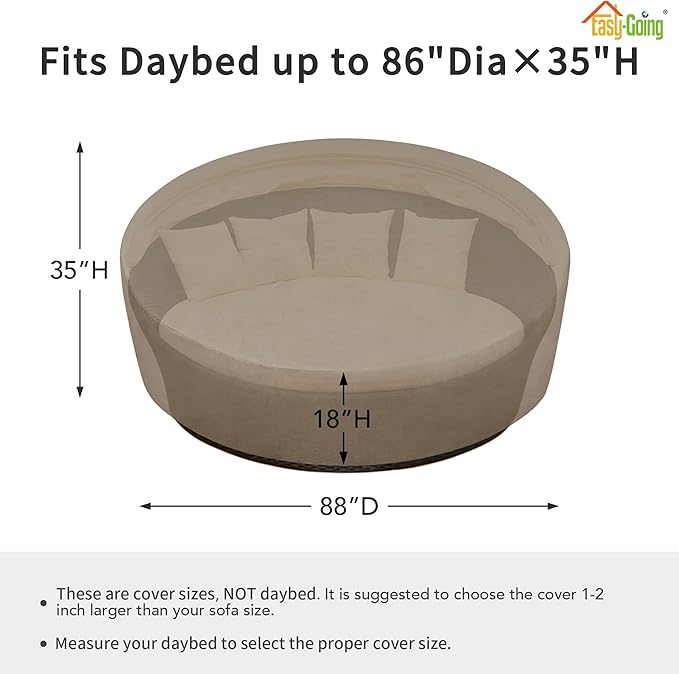 Easy-Going Heavy Duty 600D Outdoor Daybed Cover 88 Inch UV Resistant Patio - Image 2