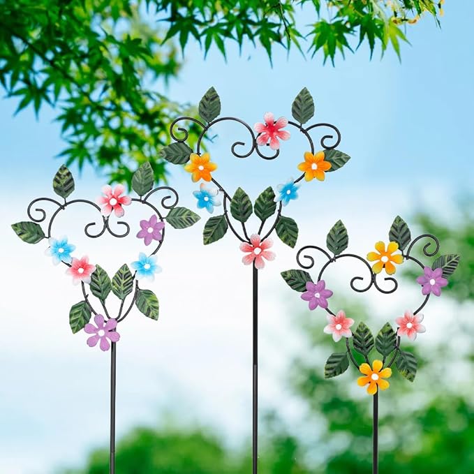 Metal Flowers Decorative Garden Stakes, 22.1 ''H Heart Shape Metal Flowers - Image 4