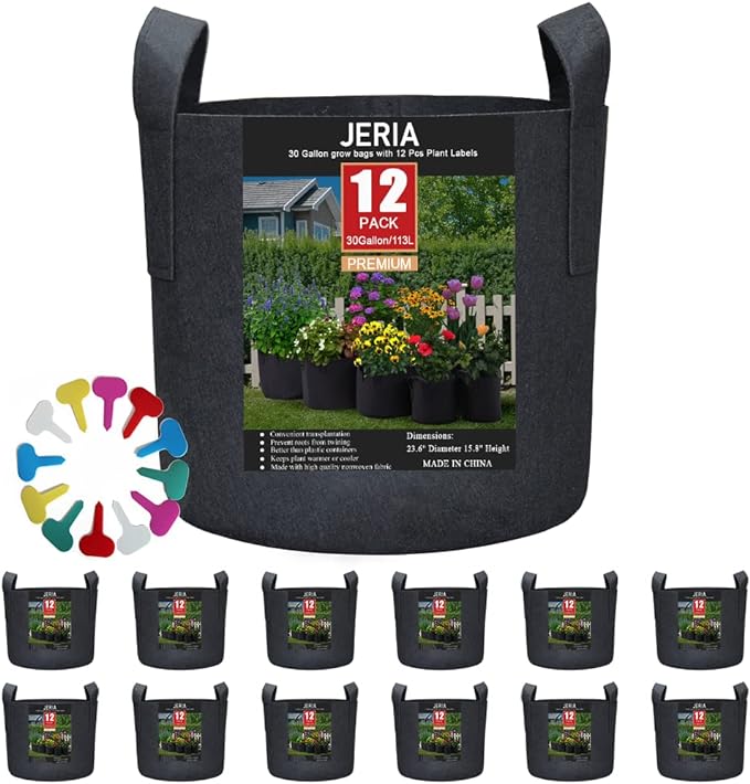 JERIA 12-Pack 30 Gallon Grow Bags, 300G Thickened Nonwoven Garden Pots by JERIA