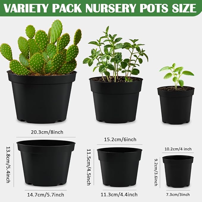 4/6/8 Inch Black Plant Nursery Pots, 15 Pack, Thickened Plastic - Image 3