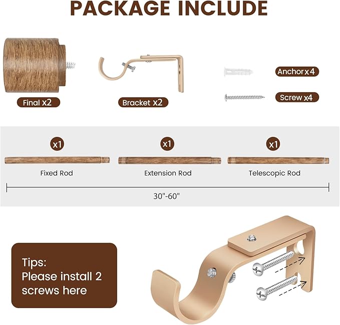 1” Diameter Curtain Rods Itself is 30 to 60 inch 1 Pack Fit 30-54 inch Window - Image 2