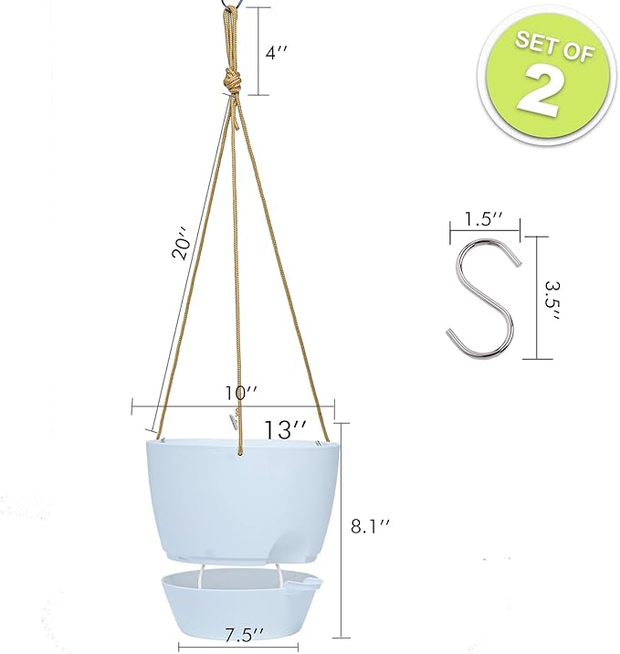 10 Inch Self Watering Hanging Pots, 2 Pack Hanging Planters - Image 2