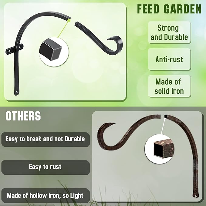 FEED GARDEN 18 Inch 2 Pack Outdoor Hanging Plant Bracket - Image 5