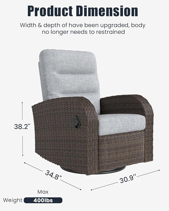 Outdoor Swivel Recliner Chair Set of 2, All-Weather Wicker Reclining Patio Chair - Image 2