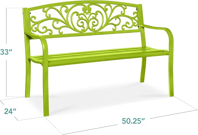 Best Choice Products Outdoor Bench Steel Garden Patio Porch Furniture - Image 2