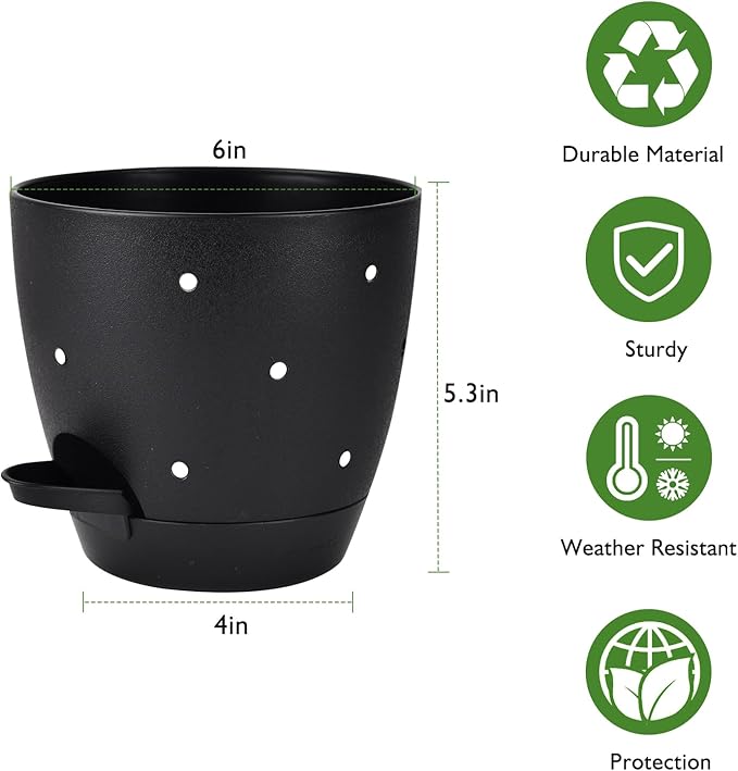 6 Inch Orchid Pots with Holes, 2 Pack Self Watering Planters - Image 4