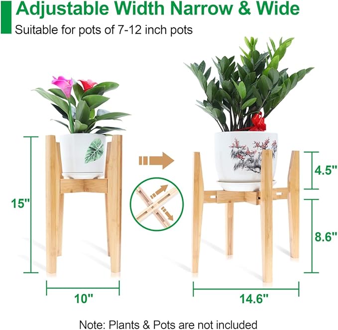 OERGKE 2 PACK Adjustable Plant Stand Indoor, Bamboo Mid Century Modern Plants - Image 3