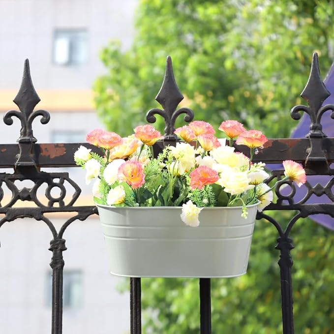 3 Pack Metal Railing Planters, 10.5" Oval Hanging Flower Pots - Image 4