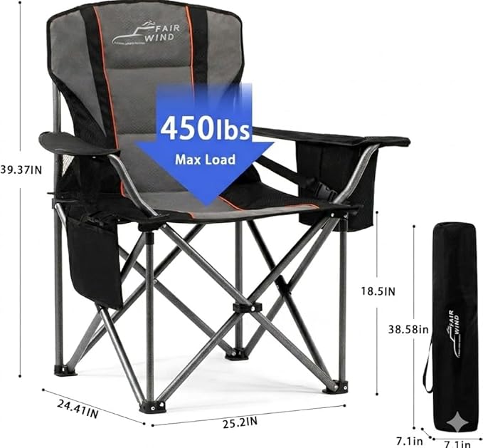 FAIR WIND 2 Pack Heavy Duty Camping Chair, Oversized Padded Folding Chair - Image 3