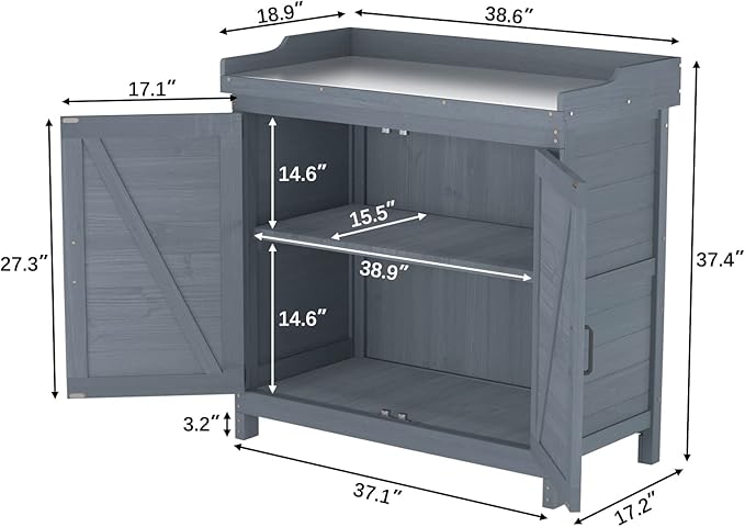Outdoor Garden Patio Wooden Storage Cabinet Furniture Waterproof Tool Shed - Image 7