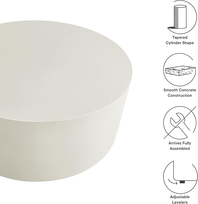 Modway Brion 34 Inch Round Concrete Coffee Table – Indoor/Outdoor Tapered - Image 4