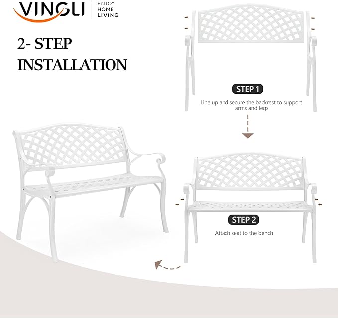 VINGLI 40.5" Patio Garden Bench, Anti- Rust Cast Iron Cast Aluminum Frame - Image 6