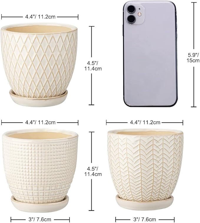 Oairse 4 inches Ceramic Planter Pots 3 Set of Small Round Flower Pots - Image 5