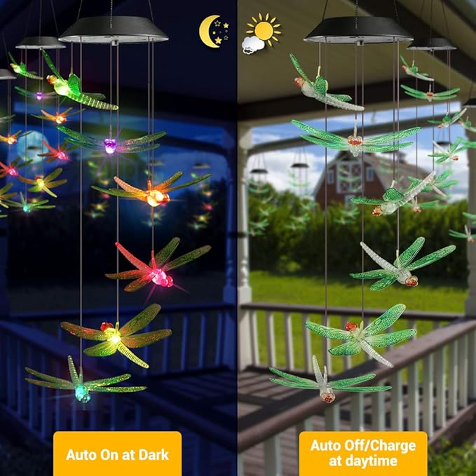 Toodour Solar Wind Chimes Outdoor, Color Changing Solar Lights Dragonfly - Image 4