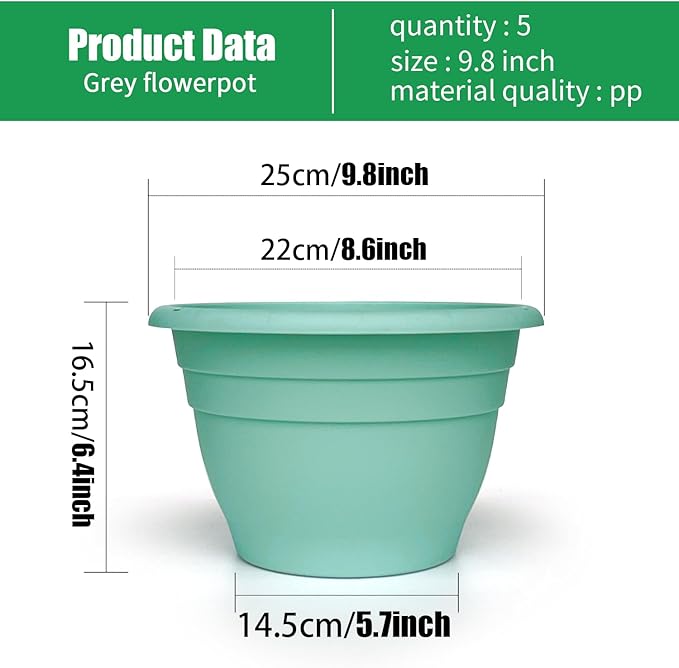 Plant Pots Set of 5, 6.4" Depth Plant Planters - Image 3