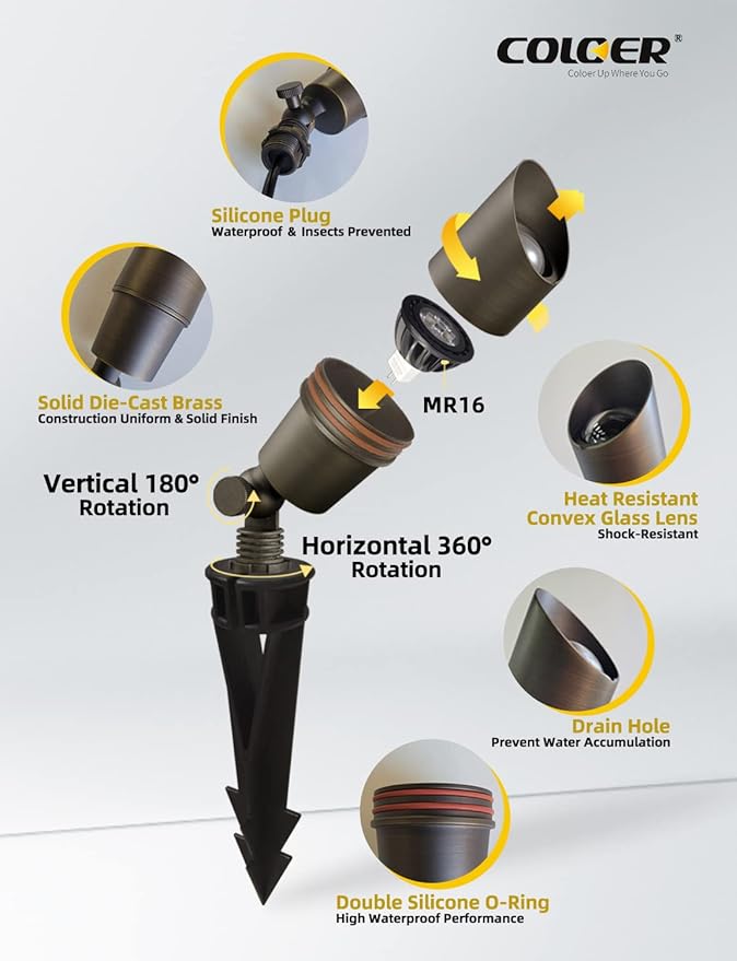 COLOER Brass Landscape Spotlights, 6 Pack Spot Lights Outdoor - Image 3