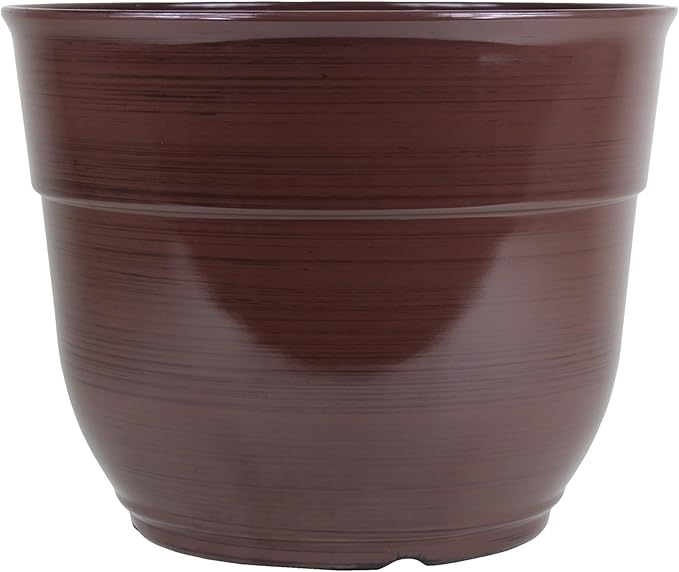 Garden Elements Indoor/Outdoor Glazed Brushed Happy Plastic Planter, Dark Brown by GardenElements