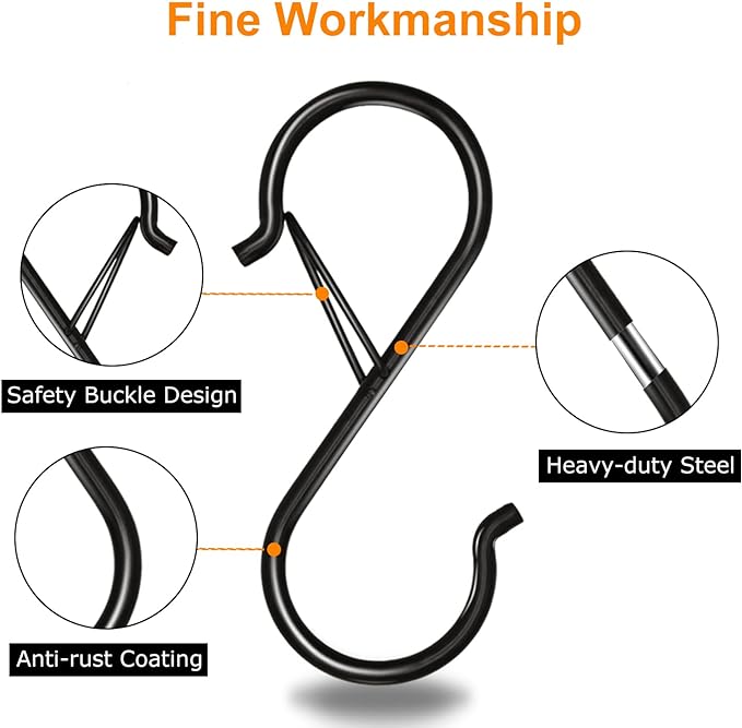 8 Pack S Hooks for Hanging, 3.5 inch Heavy Duty Metal S Hooks - Image 3
