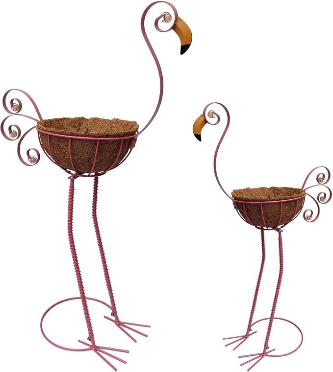 Metal Flamingo Planter with Basket -Garden Bird Planters - Image 7