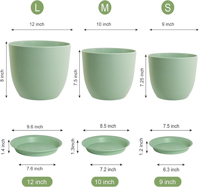 Large Plant Pots 12/10/9 inch, Flower Pots - Image 3