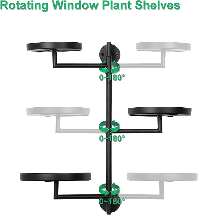 Rotating Window Wall Plant Shelves Stand Holder, 3 Tiered Metal Floating Plant - Image 3
