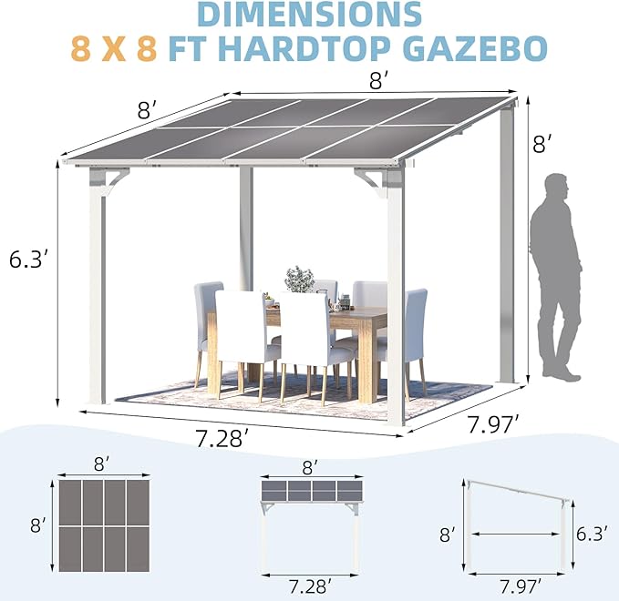 AECOJOY 8' x 8' White Gazebo Outdoor Pergola - Image 7
