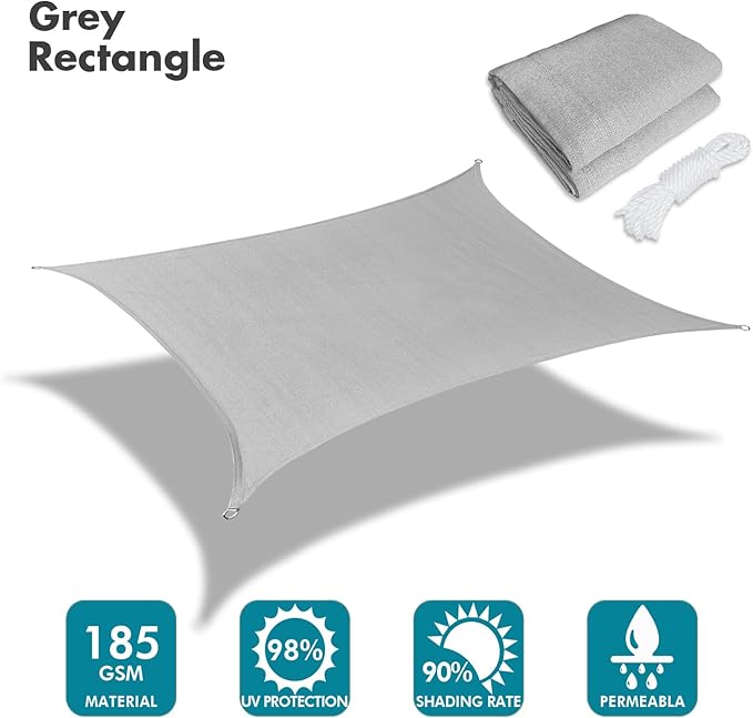 KANAGAWA Sun Shade Sail Curved 16'X20' Gray Rectangle Outdoor Shade Cover UV - Image 2