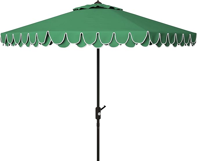 SAFAVIEH 9ft Outdoor Patio Umbrella, Dark Green, Auto Crank Tilt, UV Resistant by SAFAVIEH