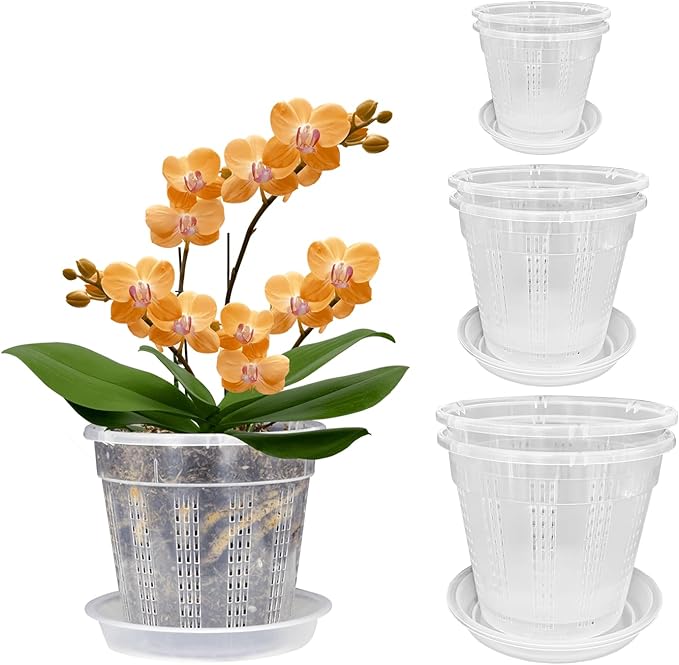 Orchid Pot with Saucers, 2 Each of 4.3", 6.1" Orchid Pots with Holes by HOLANHING