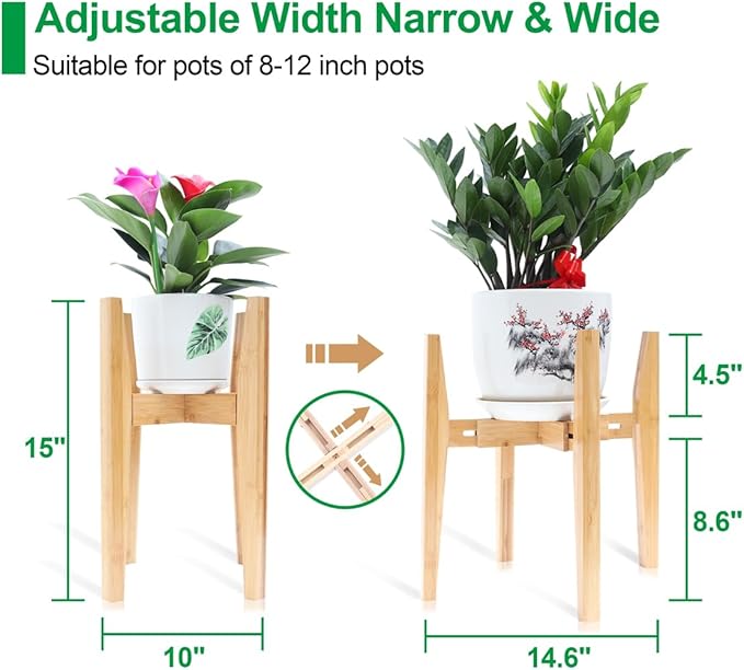 OERGKE Adjustable Plant Stand Indoor, Bamboo Mid Century Modern Plants Stands - Image 3