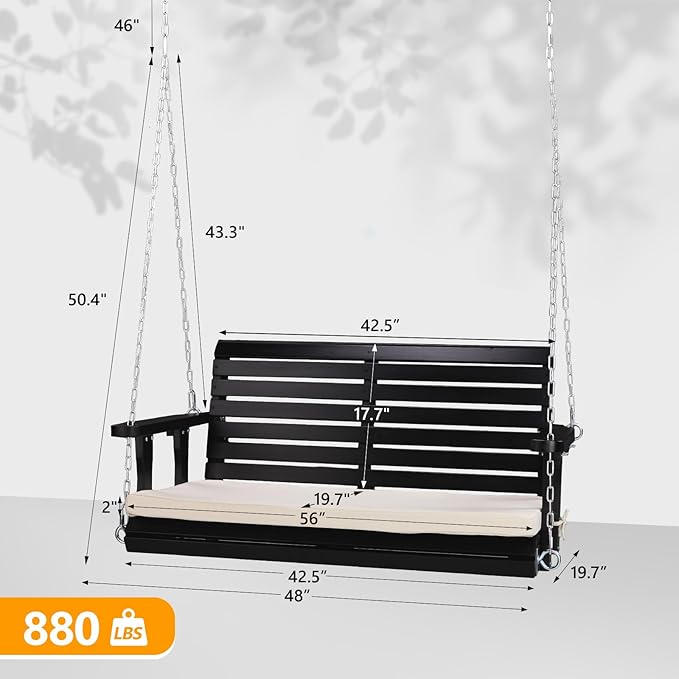VINGLI Outdoor 4 FT Porch Swing, Heavy Duty 880 LBS Wooden Patio Swings - Image 5