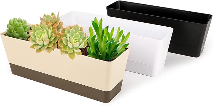 GREANER Window Boxes, 3 Pack 12x3.8 Inch Mixed Color Rectangle Herb Planters by GREANER