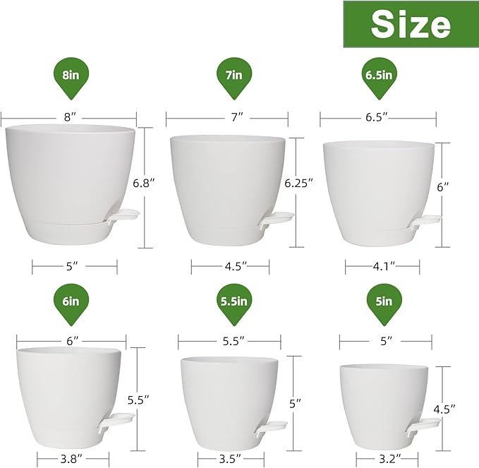 Planters for Indoor Plants, 8/7/6.5/6/5.5/5 Inch Self Watering Planters - Image 4