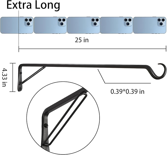 2 Pack Extra Long 25 Inch Heavy-Duty Rust-Resistant Solid Steel Plant Hangers - Image 2