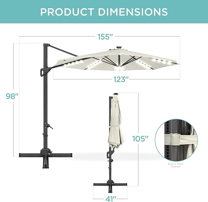 Best Choice Products 10ft Solar LED Cantilever Patio Umbrella, 360-Degree - Image 7