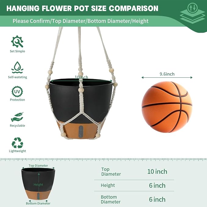 Self-Watering Hanging Planters for Indoor Plants Set 2-Piece Includes Plant - Image 2