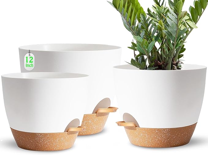 Plant Pots, 12+10+9 Inch Self Watering Pots by SESUN-E