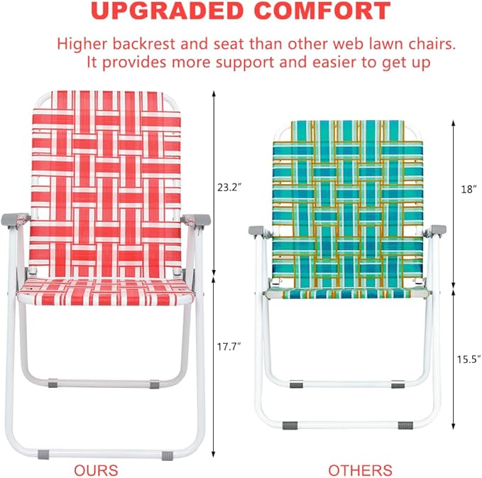VINGLI Patio Lawn Webbed Folding Chairs Set of 2, Outdoor Beach Chair Portable - Image 3